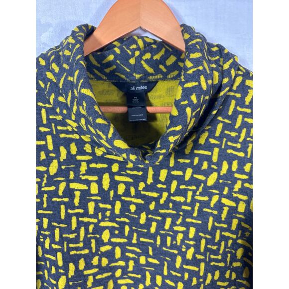 Ali Miles Top Small PETITE Gray Chartreuse Abstract Cowl Turtleneck Patch Pocket - Picture 5 of 10